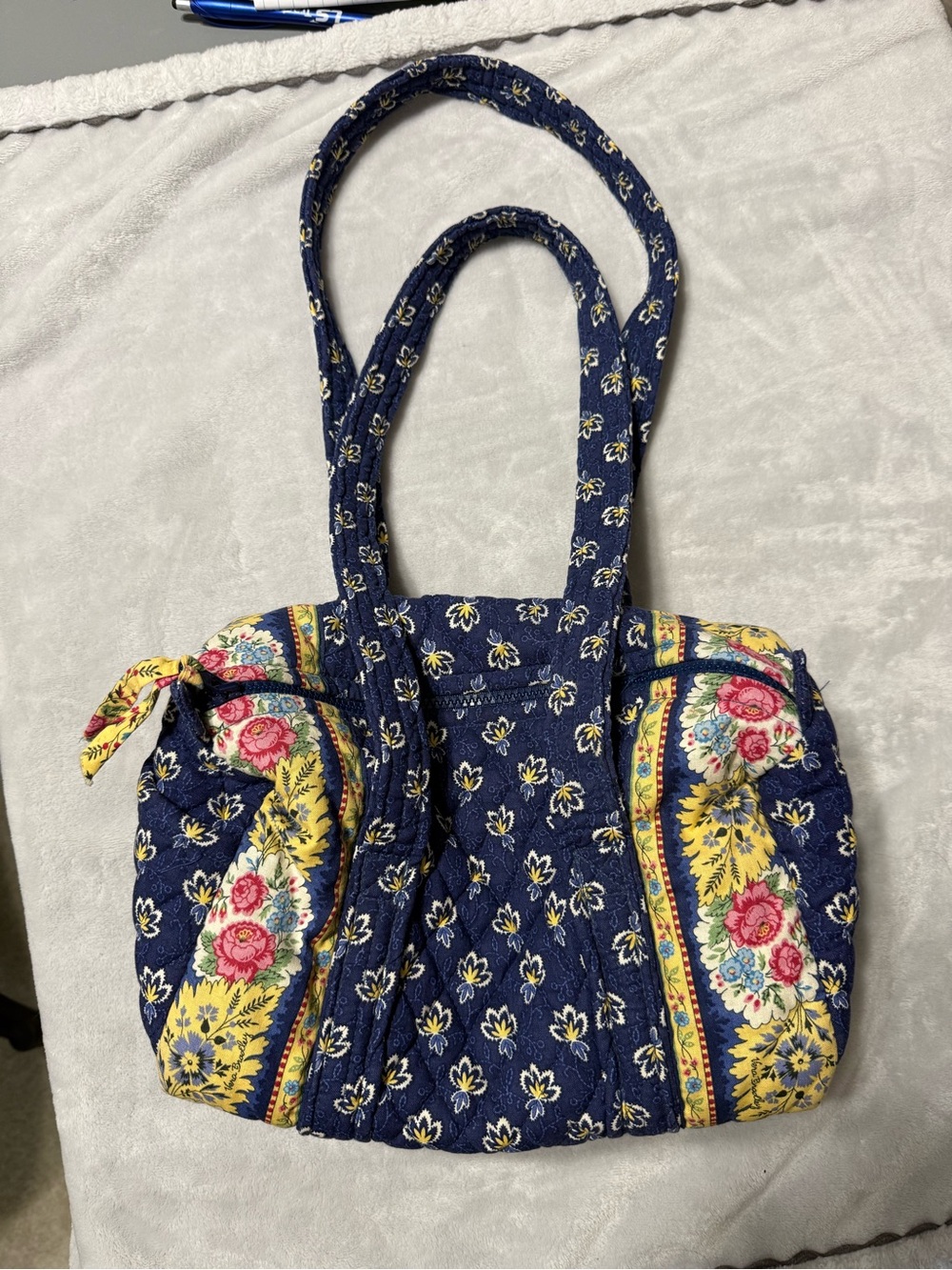 Quilted Floral Navy Make up Bag